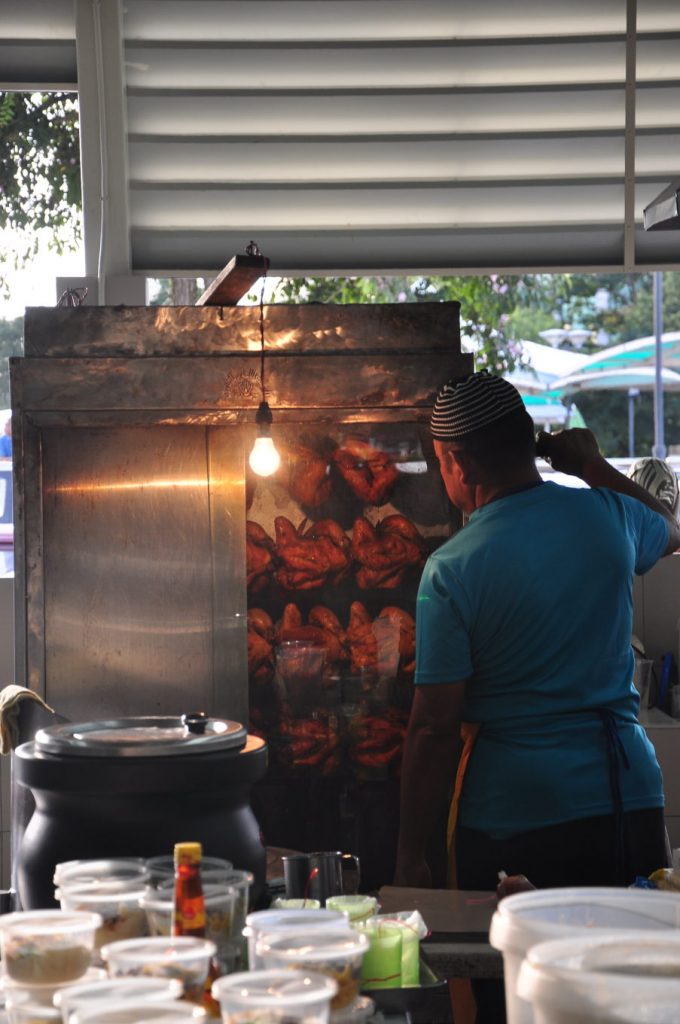 Ayam golek or spit roast chicken at the Pasar Pelbagai Barangan.