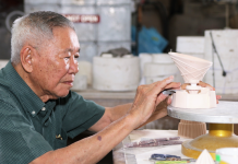 At 86, business icon Hj Adnin is determined to champion Brunei’s ceramic making Hj Adnin using sandpaper to smoothen out a ceramic souvenir at Maha Seramik in Mumong. Photos by Faza Suraj.