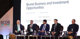 Brunei’s potential as a gateway to ASEAN highlighted at inaugural Chennai seminar CEO of Polygel Luv Shah (2nd L) speaking as a panelist on Indian FDIs operating in Brunei at BEDB's first Investment Seminar in Chennai.