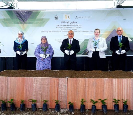 Antrique launches Nvidia-powered AI innovation platform in Brunei with coffee plantation YB Dato Dr Haji Abdul Manaf with Datin Hjh Tutiaty, Laura Brown, and representatives of Antrique and BIA.